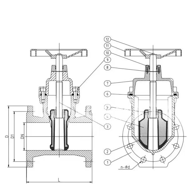 Rigidity seal rising stem gate valve Dimensions